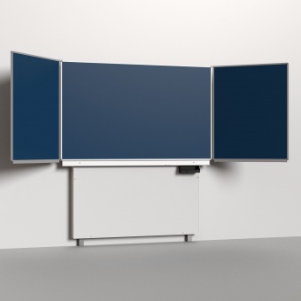 Klapp-Schiebetafel wandmontiert, mit Fuß, Mittelfläche 200x120 cm, Stahlemaille blau 